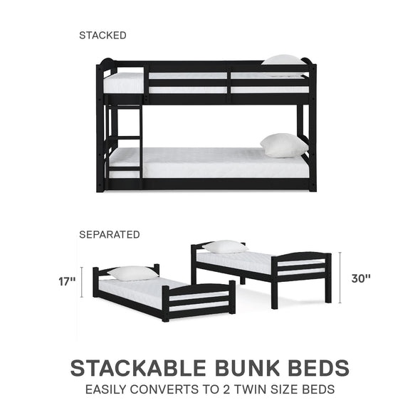 Sierra Low Wood Bunk Bed  - Black - Twin-Over-Twin