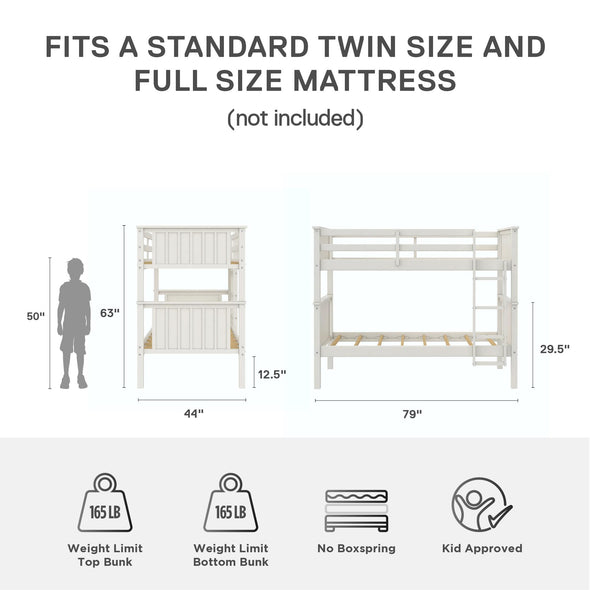 Bailen Kid's Convertible Wood Bunk Bed - White - Twin-Over-Twin