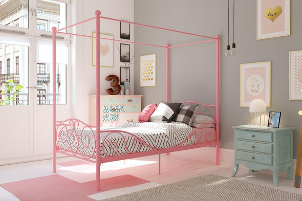 Canopy Metal Bed Frame - Pink - Twin