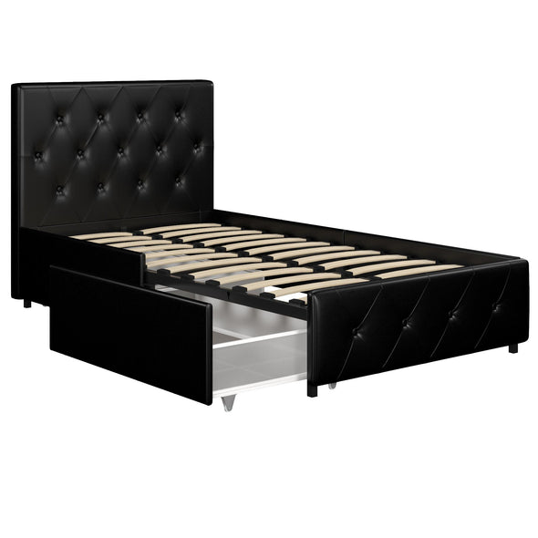 Dakota Platform Bed Frame with Storage Drawers - Black Faux Leather - Twin