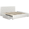 Dakota Platform Bed Frame with Storage Drawers - White Faux leather - King