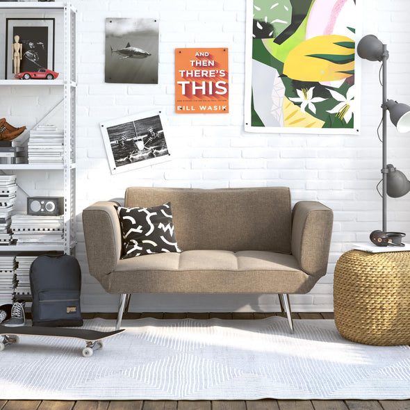 Euro Futon Sofa Bed with Magazine Storage - Grey Linen