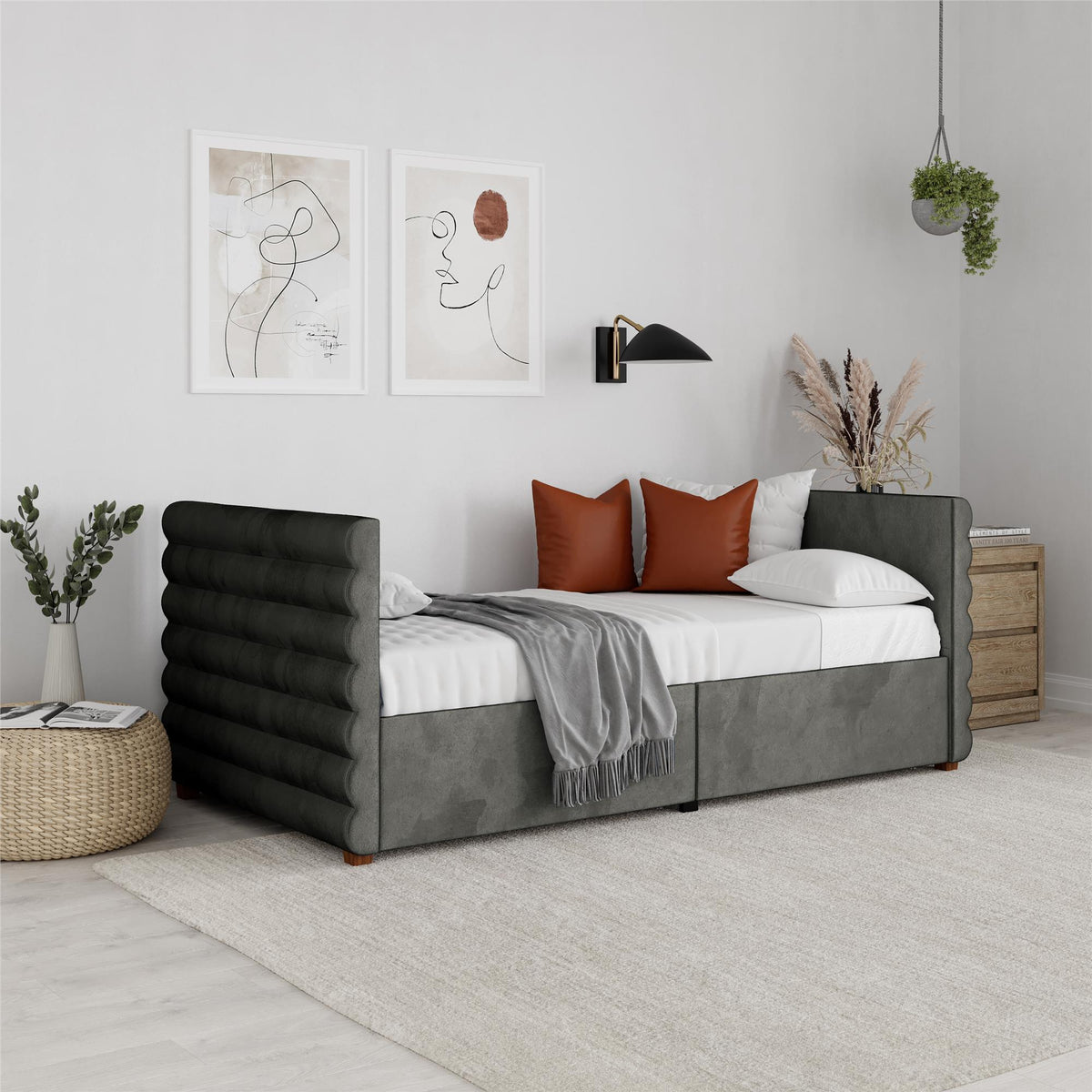 DHP Everest Daybed with Storage Drawers Twin Gray Velvet DHP