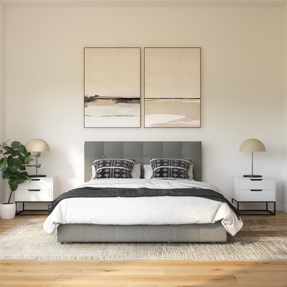 Rose Platform Bed Frame with Storage Drawers - Grey Linen - Queen