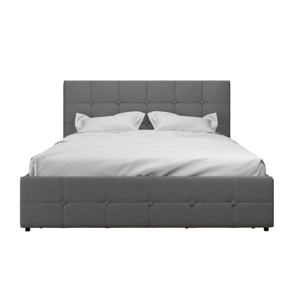 Rose Platform Bed Frame with Storage Drawers - Grey Linen - Queen