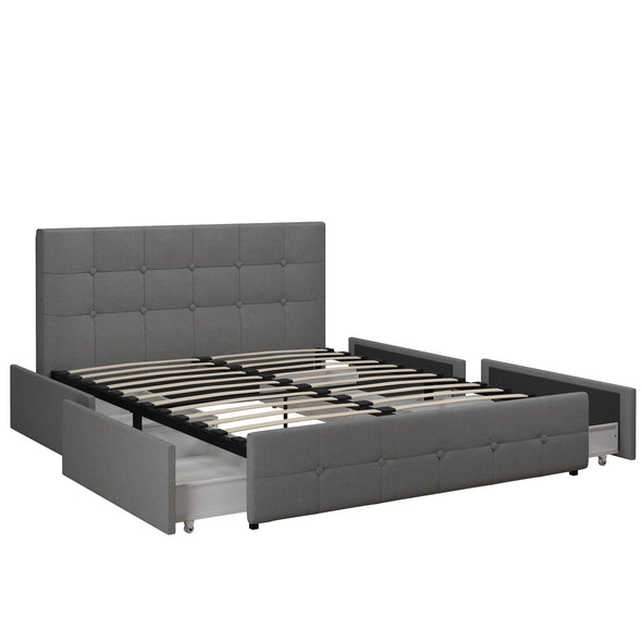Rose Platform Bed Frame with Storage Drawers - Grey Linen - Queen