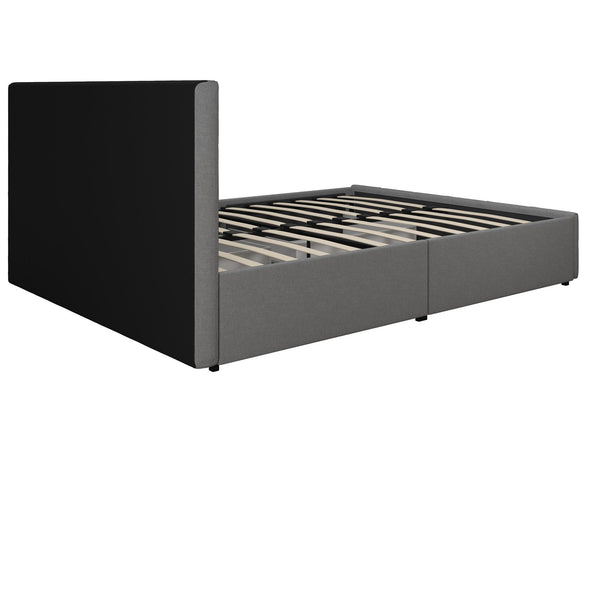 Rose Platform Bed Frame with Storage Drawers - Grey Linen - Queen