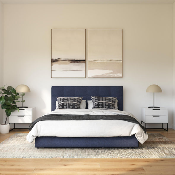 Rose Platform Bed Frame with Storage Drawers - Blue Linen - Full