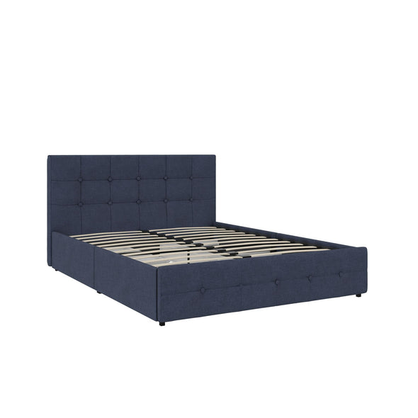 Rose Platform Bed Frame with Storage Drawers - Blue Linen - Full