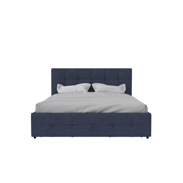 Rose Platform Bed Frame with Storage Drawers - Blue Linen - Queen