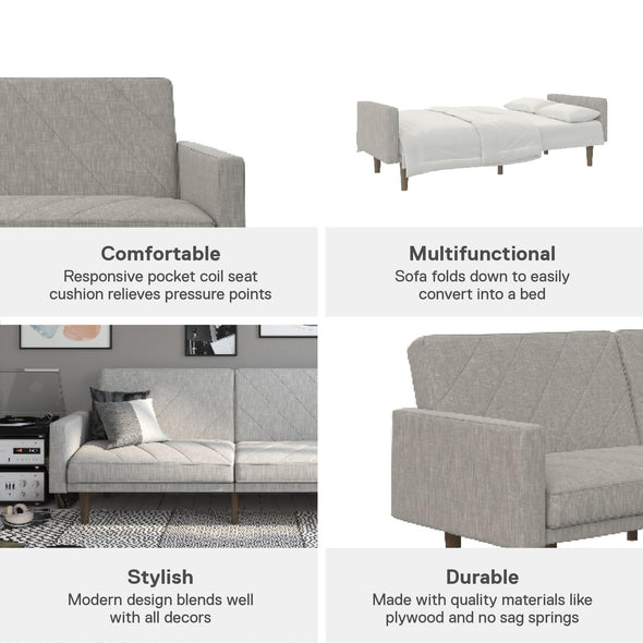 Paxson Futon Sofa Bed - Light Gray