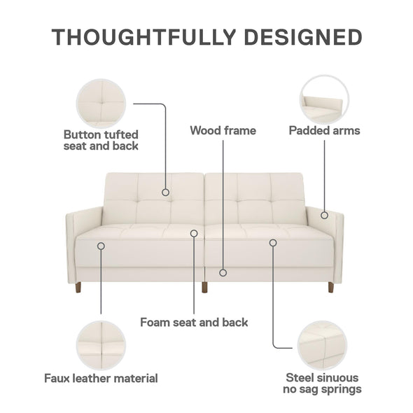Andora Futon Sofa Bed - White Faux leather