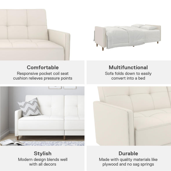Andora Futon Sofa Bed - White Faux leather
