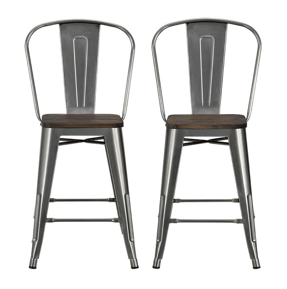 Luxor 24" Metal Counter Height Bar Stool, Set of 2 - Silver