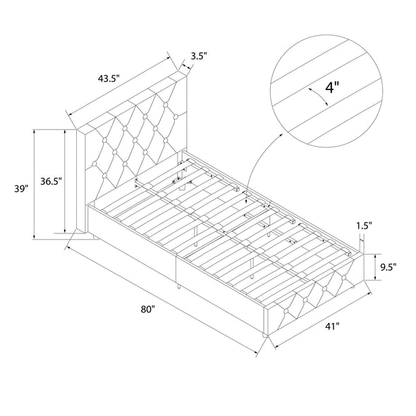 Dakota Platform Bed Frame - White Faux leather - Twin