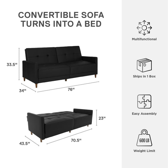 Andora Futon Sofa Bed - Black Faux Leather