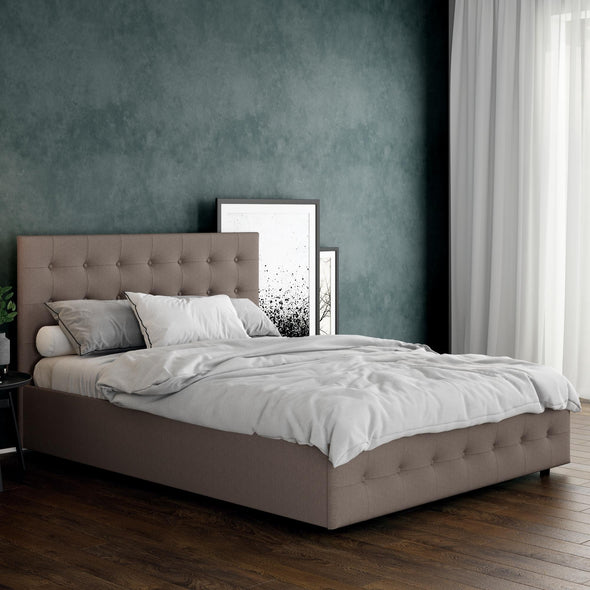 Cambridge Upholstered Bed with Gas Lift Up Storage - Grey Linen - Queen