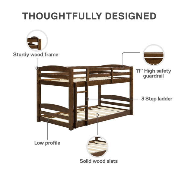 Sierra Low Wood Bunk Bed  - Mocha - Twin-Over-Twin
