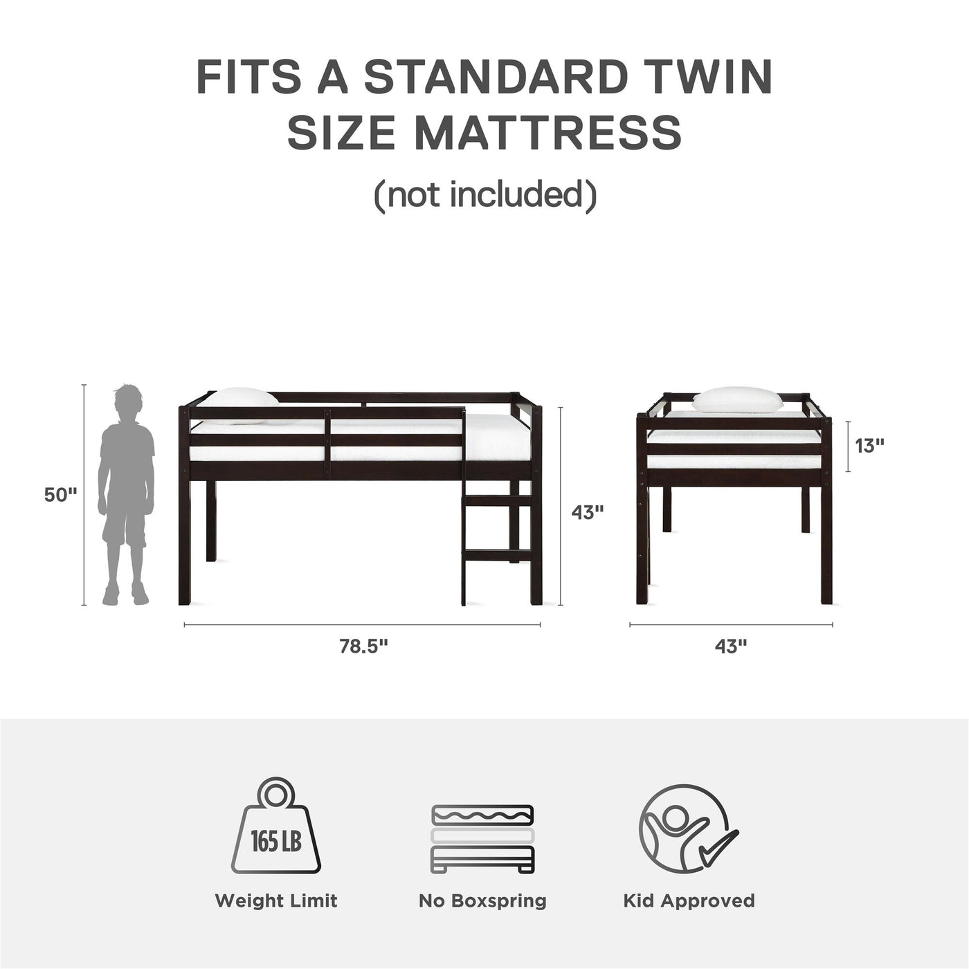 Milton Junior Wooden Loft Bed DHP Furniture