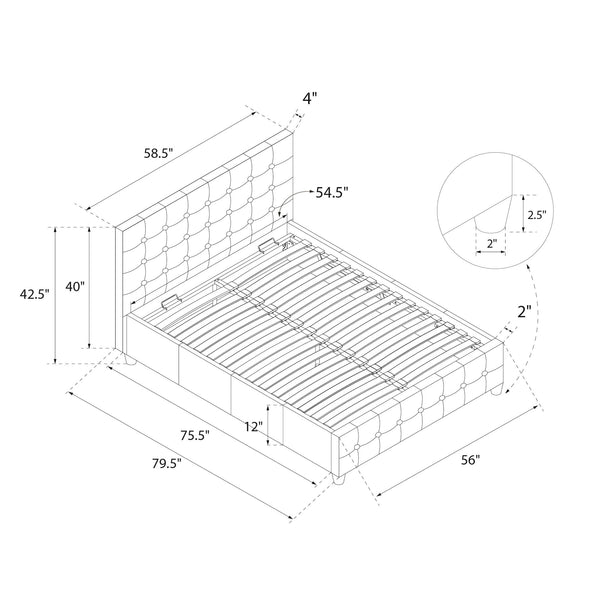 Cambridge Upholstered Bed with Gas Lift Up Storage - Black - Full