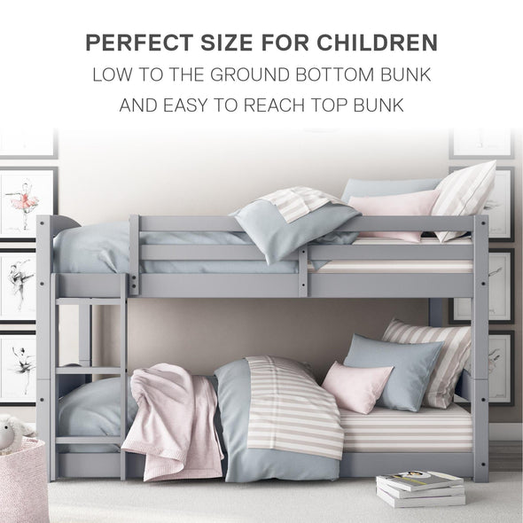 Sierra Low Wood Bunk Bed  - Gray - Twin-Over-Twin