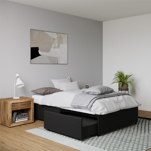 Maven Platform Bed Frame with Storage Drawers - Black Faux Leather - Full