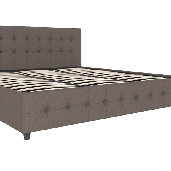 Cambridge Upholstered Bed with Gas Lift Up Storage - Grey Linen - King