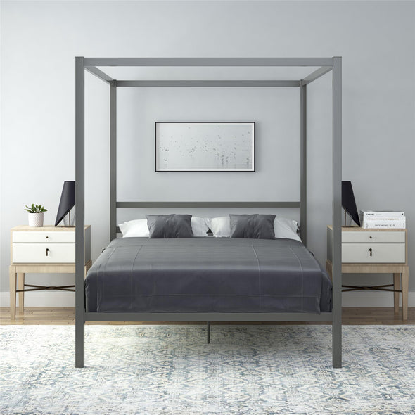 Modern Metal Canopy Bed Frame - Gray - Queen