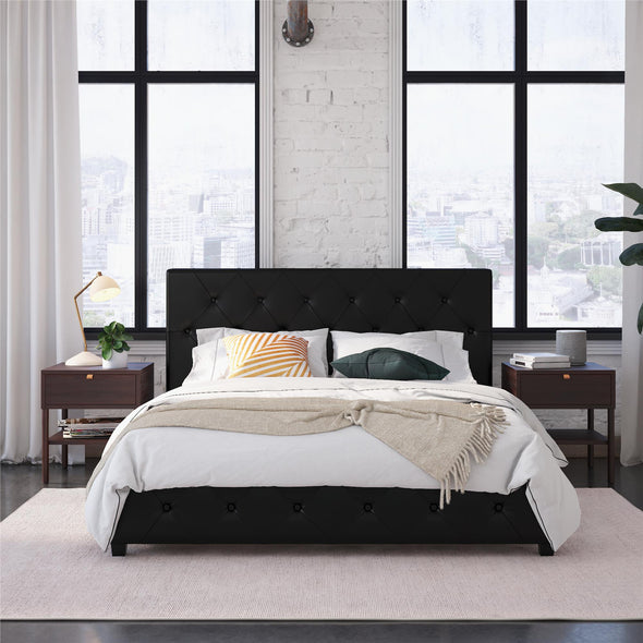 Dakota Platform Bed Frame - Black Faux Leather - Queen