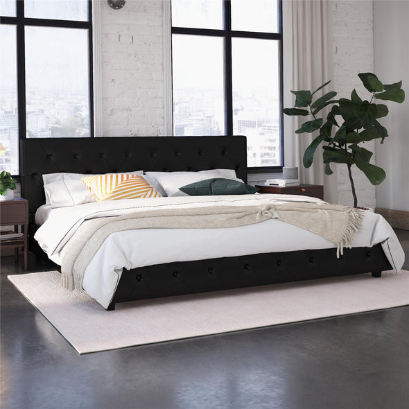 Dakota Platform Bed Frame - Black Faux Leather - King