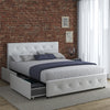 Dakota Platform Bed Frame with Storage Drawers - White Faux leather - Full