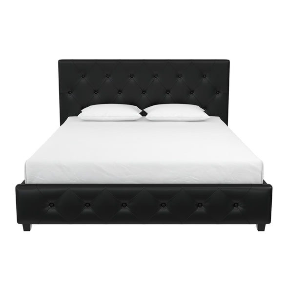 Dakota Platform Bed Frame - Black Faux Leather - Queen