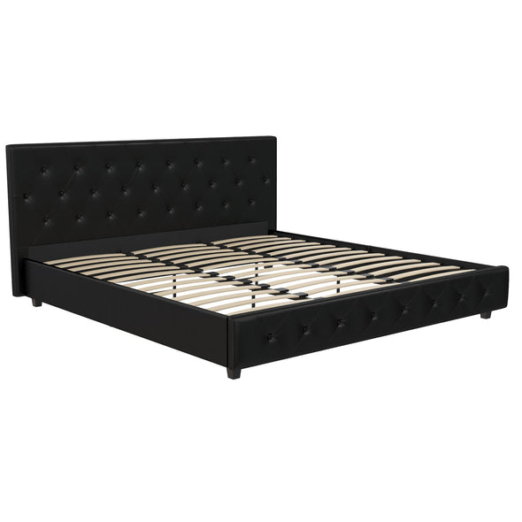 DHP Dakota Upholstered Platform Bed, Full, Black - Black Faux Leather - Full