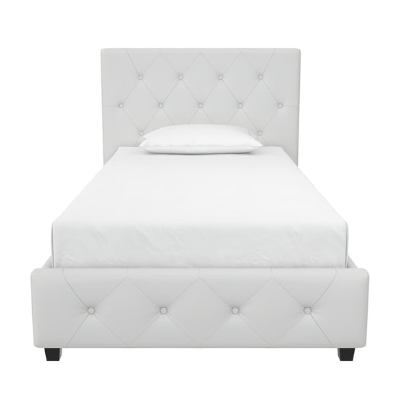 Dakota Platform Bed Frame - White Faux leather - Twin