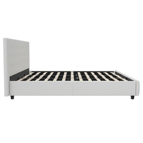 Dakota Platform Bed Frame - White Faux leather - King