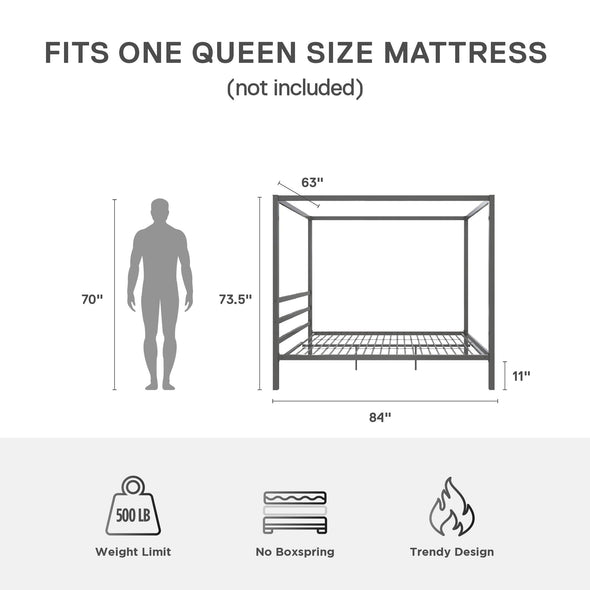 DHP Modern Canopy Gunmetal Gray Metal Bed, Queen - Gray - Queen