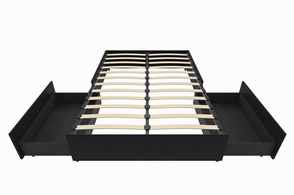 Maven Platform Bed Frame with Storage Drawers - Black Faux Leather - Queen