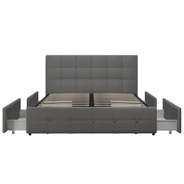 Rose Platform Bed Frame with Storage Drawers - Grey Linen - Queen