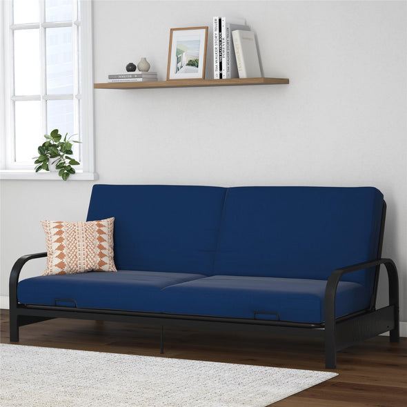 Elbern Futon Set with Black Frame and 6" Mattress - Blue - Full