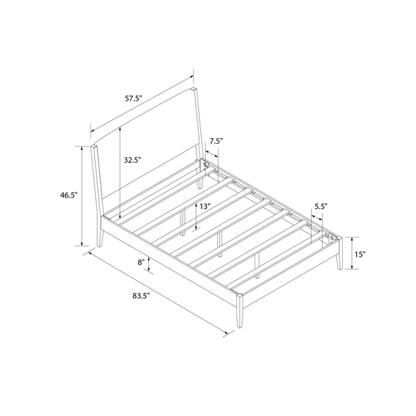 Dacin Wood Bed Frame with Upholstered Headboard - Beige - Full