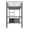 Lanis Metal Storage Loft Bed with Desk, Shelves, Cabinet and USB Port - Gray - Twin