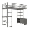 Lanis Metal Storage Loft Bed with Desk, Shelves, Cabinet and USB Port - Gray - Twin