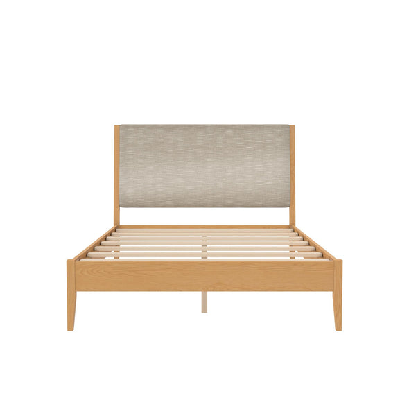 Dacin Wood Bed Frame with Upholstered Headboard - Beige - Full