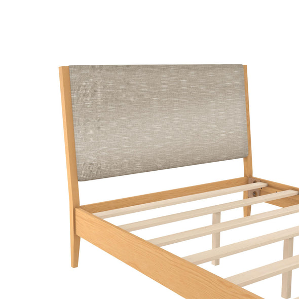 Dacin Wood Bed Frame with Upholstered Headboard - Beige - Full