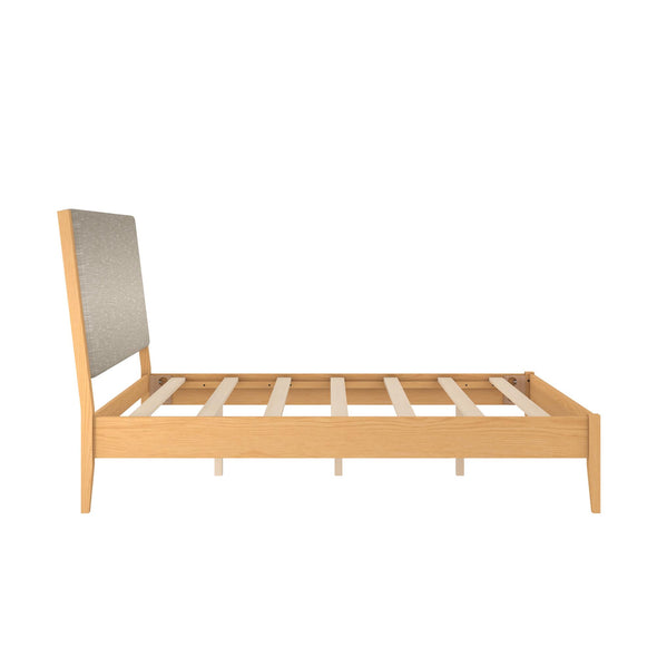 Dacin Wood Bed Frame with Upholstered Headboard - Beige - Queen