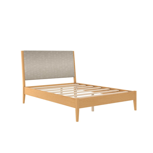 Dacin Wood Bed Frame with Upholstered Headboard - Beige - Queen