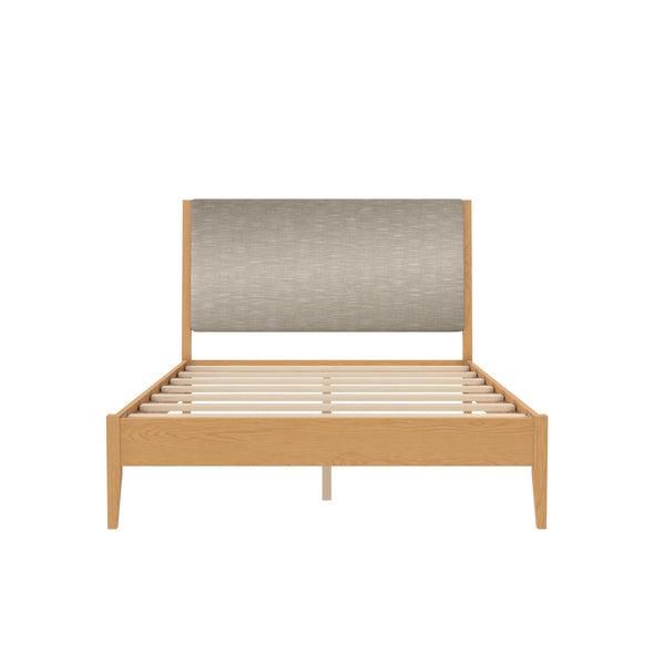 Dacin Wood Bed Frame with Upholstered Headboard - Beige - Queen