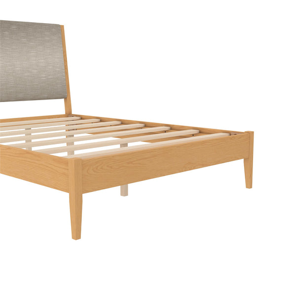 Dacin Wood Bed Frame with Upholstered Headboard - Beige - Queen