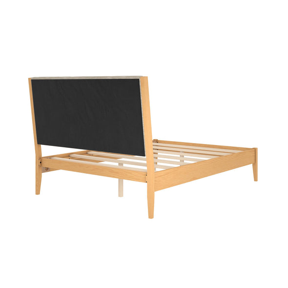 Dacin Wood Bed Frame with Upholstered Headboard - Beige - Queen
