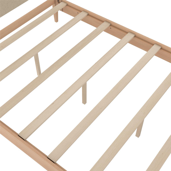 Dacin Wood Bed Frame with Upholstered Headboard - Beige - Queen
